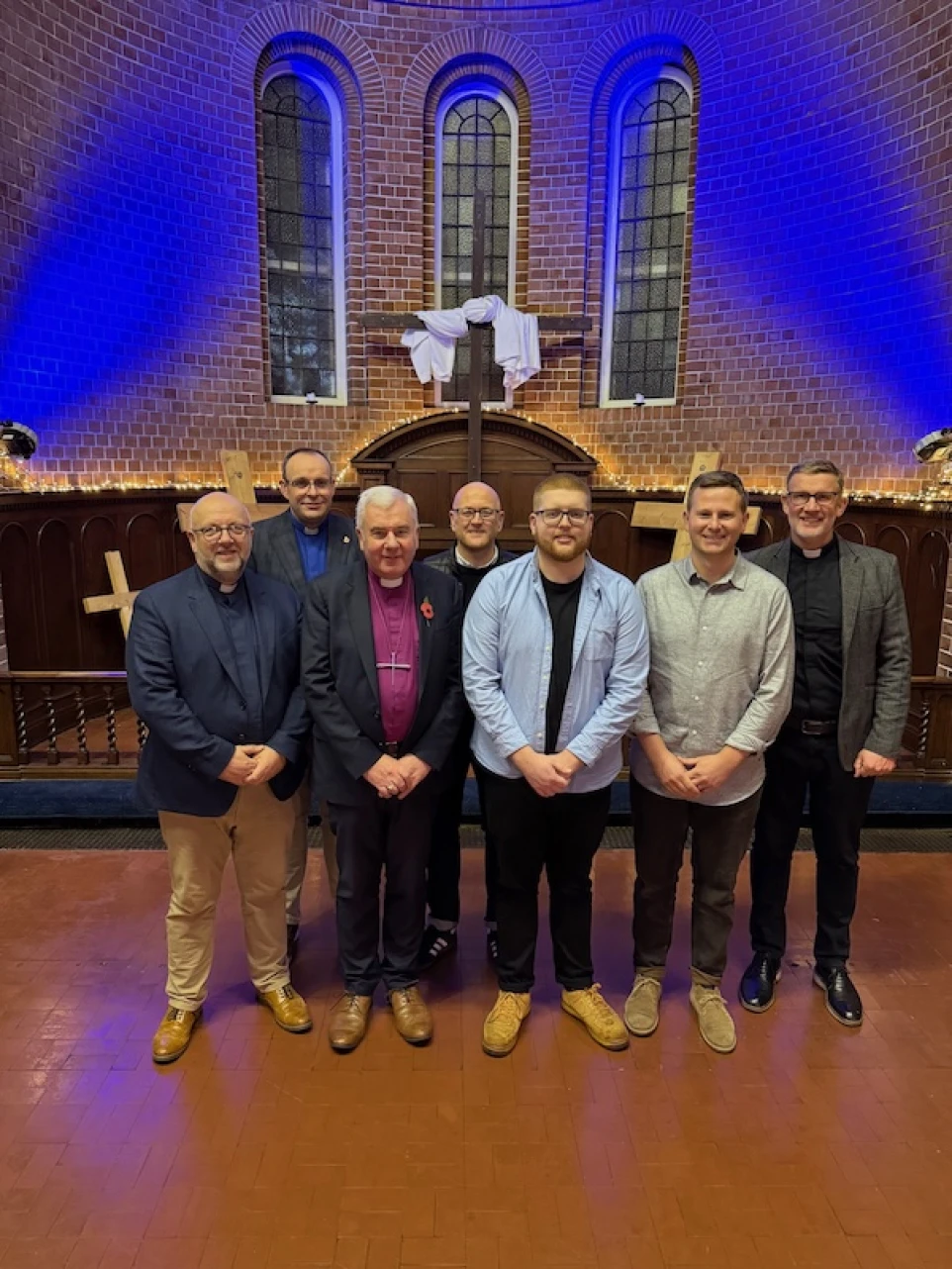 Archdeacon Mark, Revd Mark Lennox, Bishop David, Revd Ross Munro, Andrew, Revd Rory Blake-Knox and Revd Rob Jones