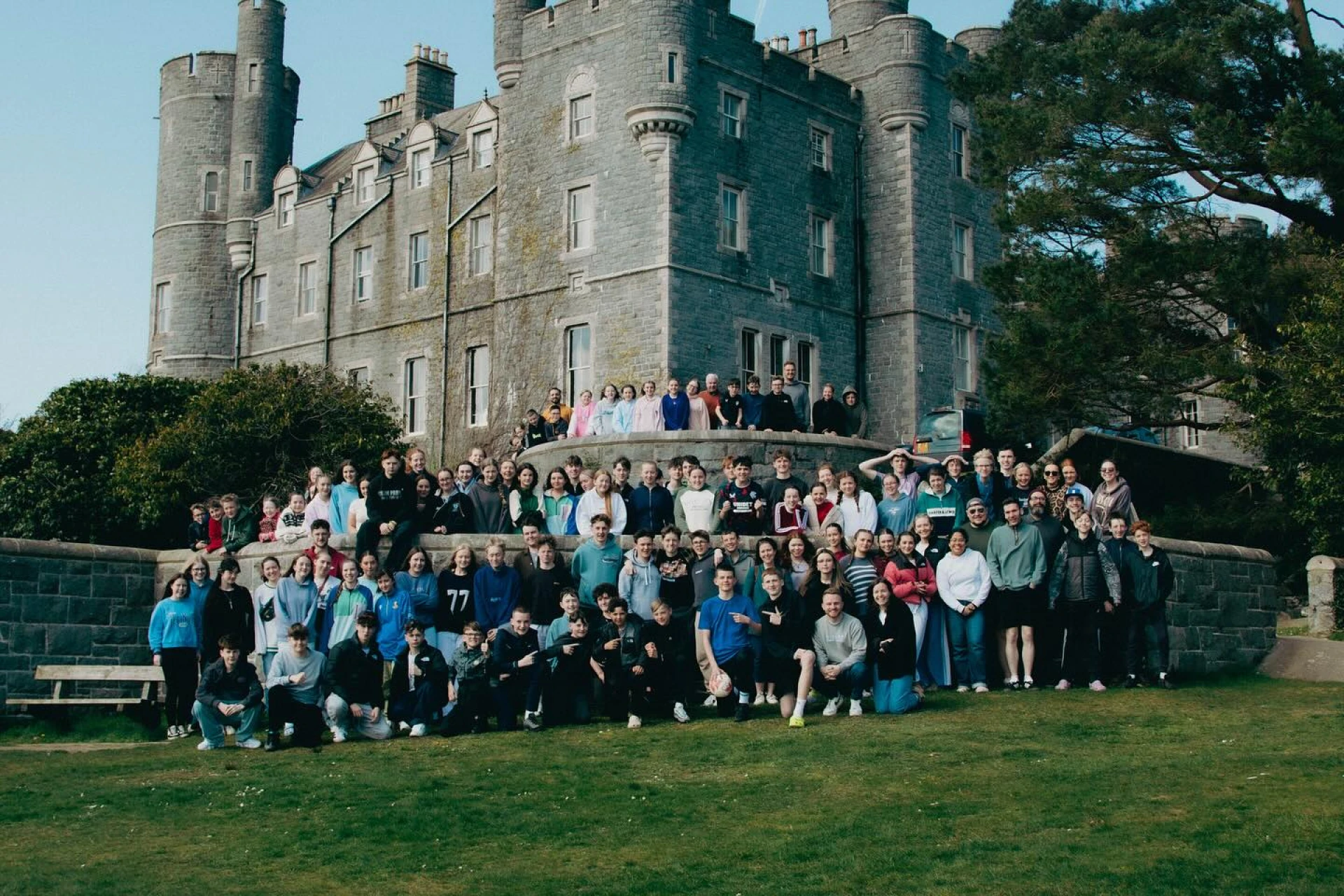 Big Diocesan Youth Group outside Castlewellan Castle