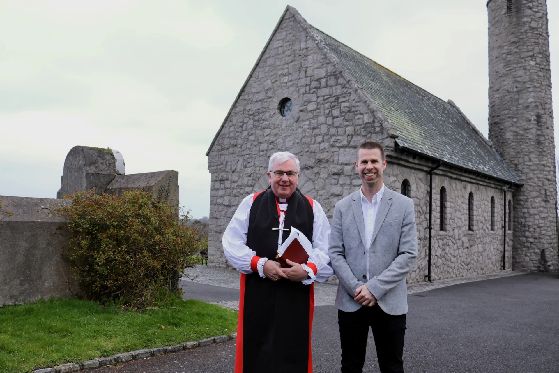 Bishop David and Ian Bingham, the preacher at Saul Church