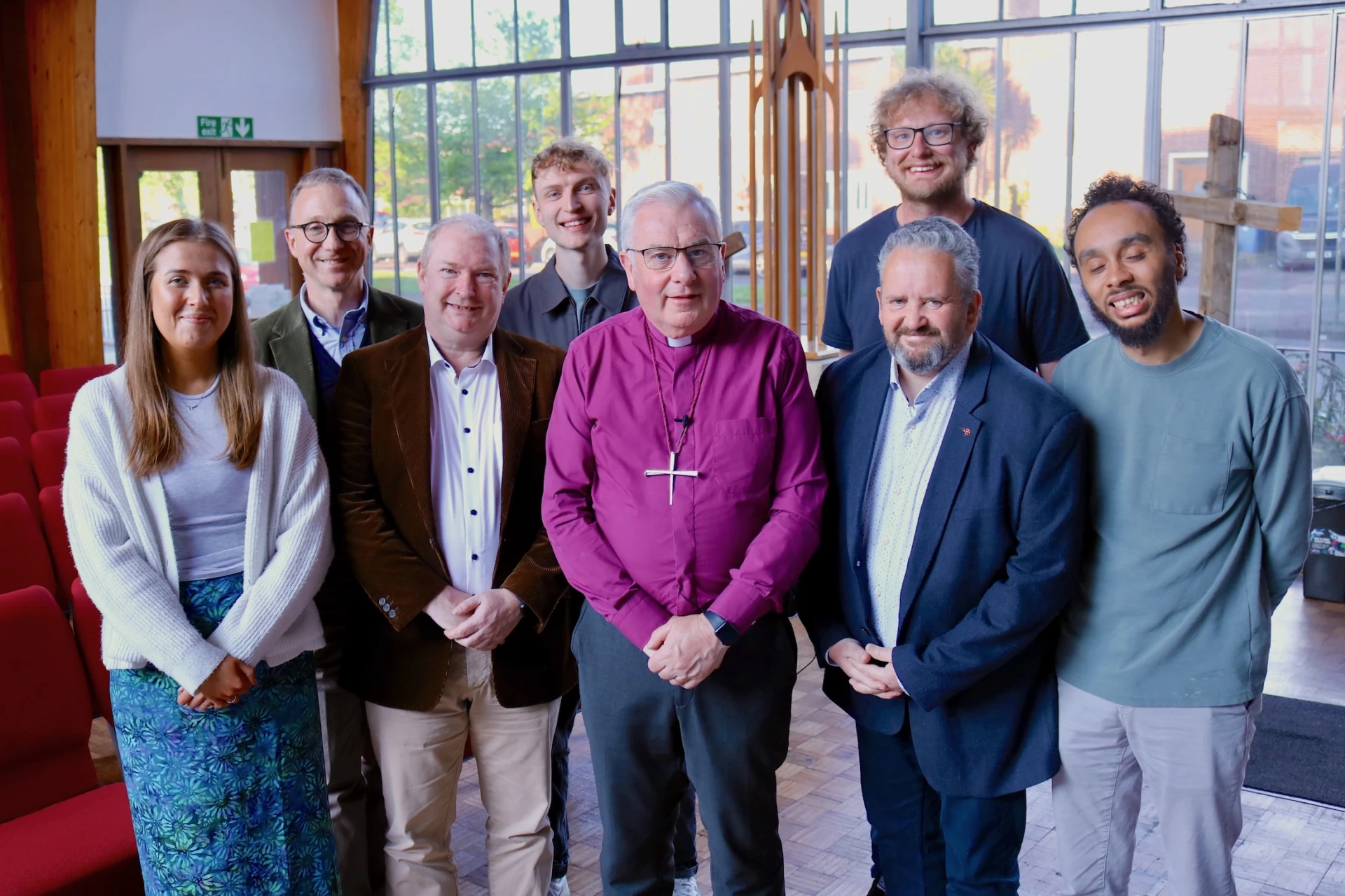 Back row: David Hughes, Daniel McDonald and John Fretwell. Front row: Rachel Reid, Peter McCartney, Bishop David, Sam McMahon and Markus Marshall