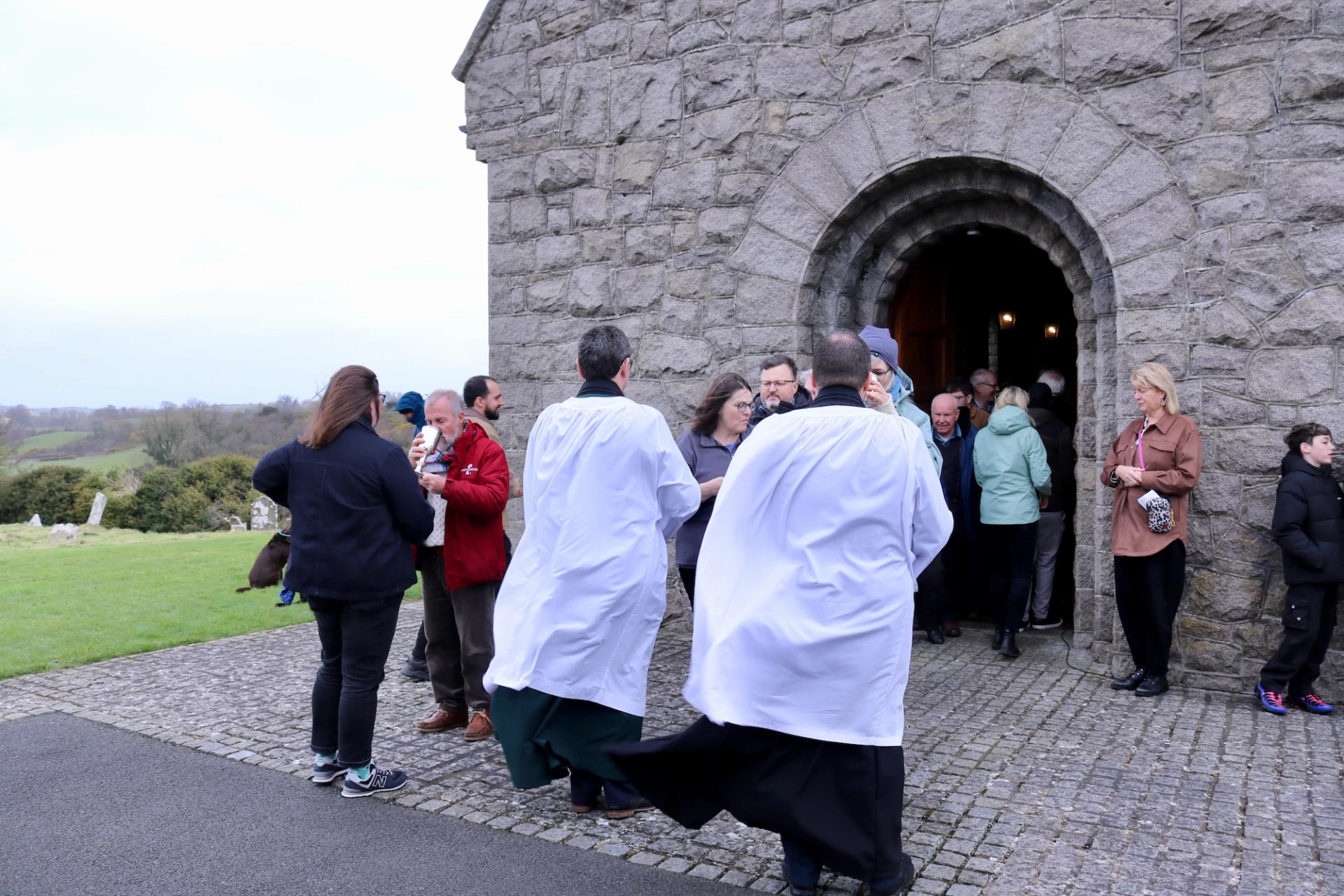 Communion is distributed outside