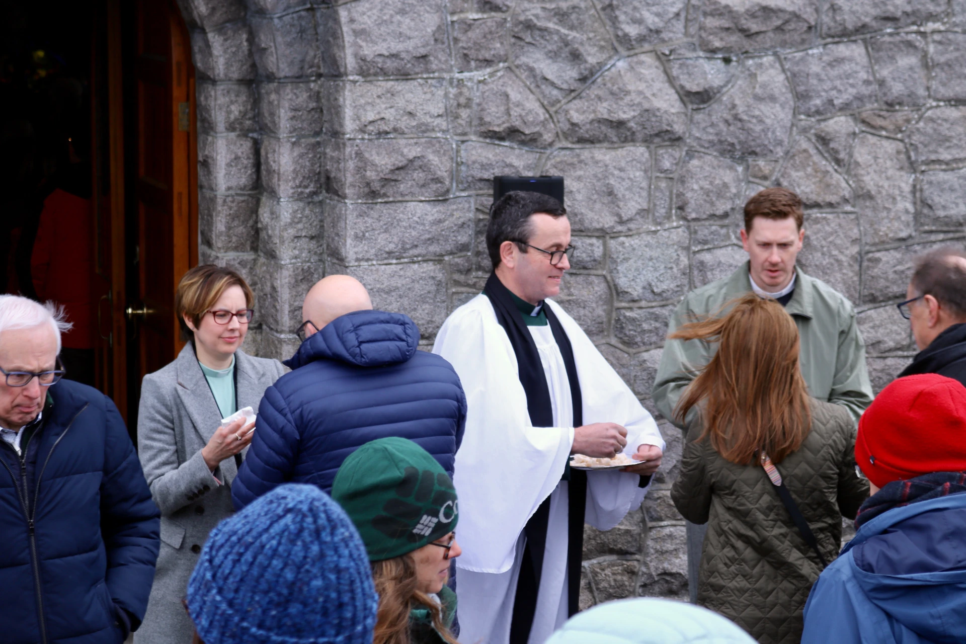 Distribution outside Saul Church