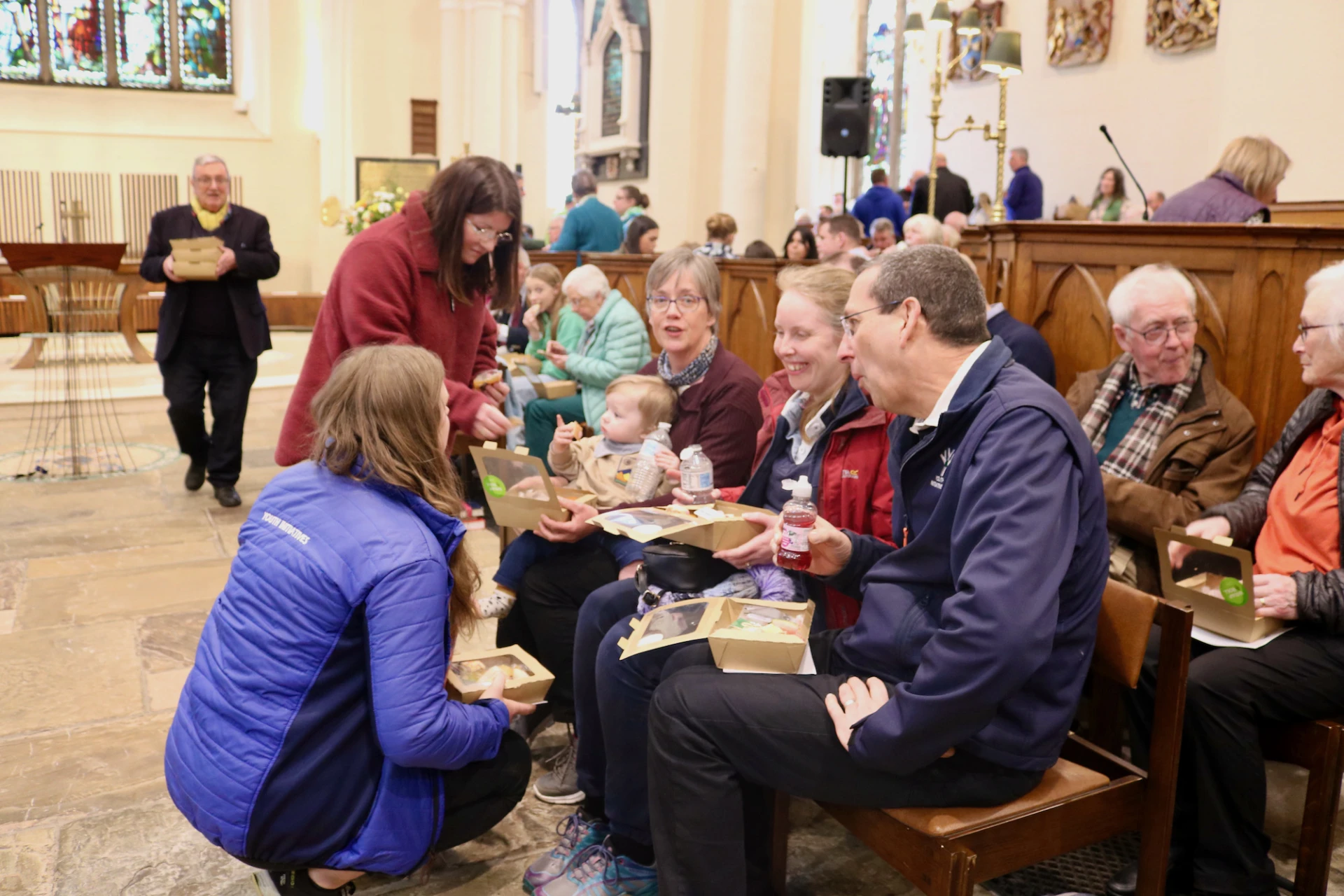 Family picnic in the pews