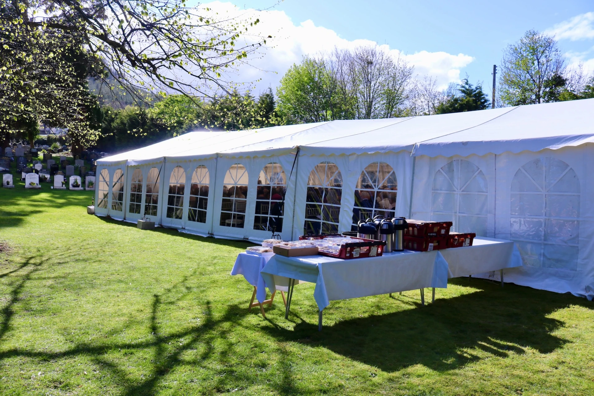 The service took place in a marquee in the grounds