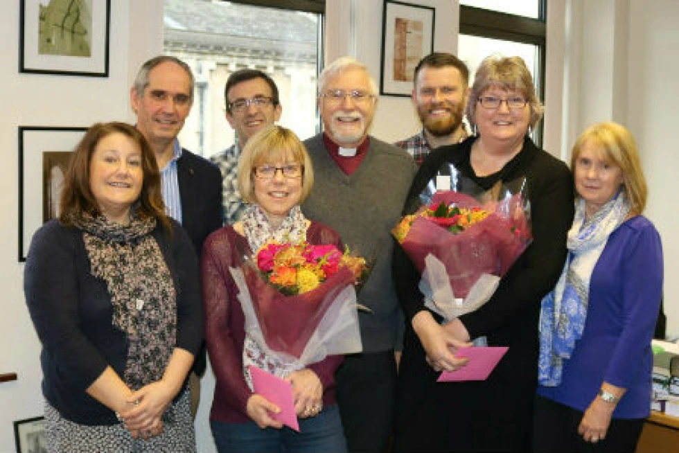 Bishop Harold thanks two diocesan staff