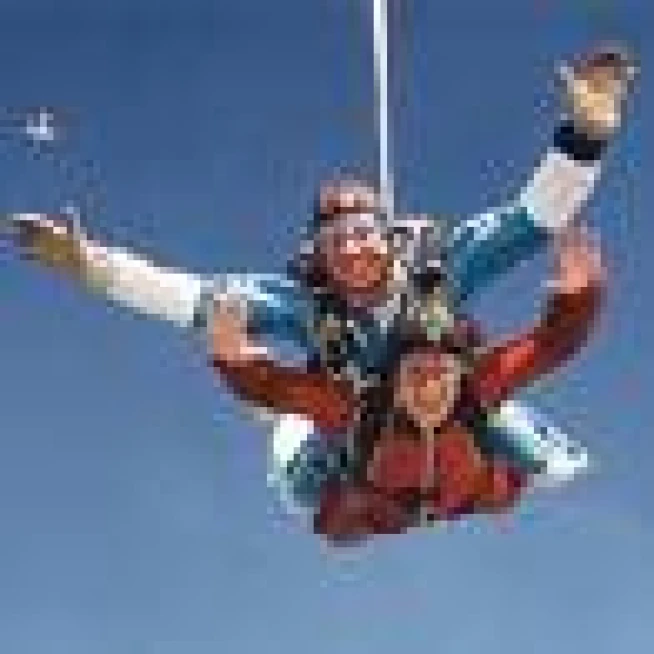 Volunteer for Christian Aid's tandem parachute jump