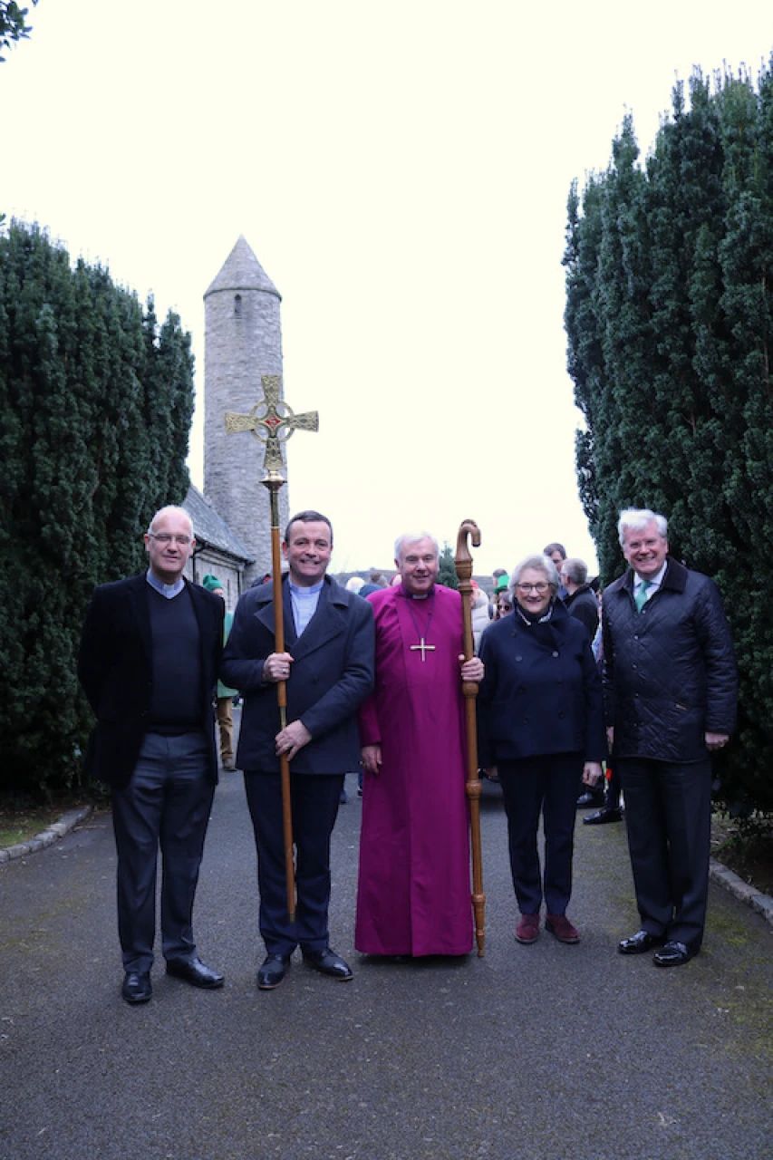 Canon Maurice Elliott, Dean Henry Blair, Bishop David and Jean and David Turner at the start of the pilgrimage