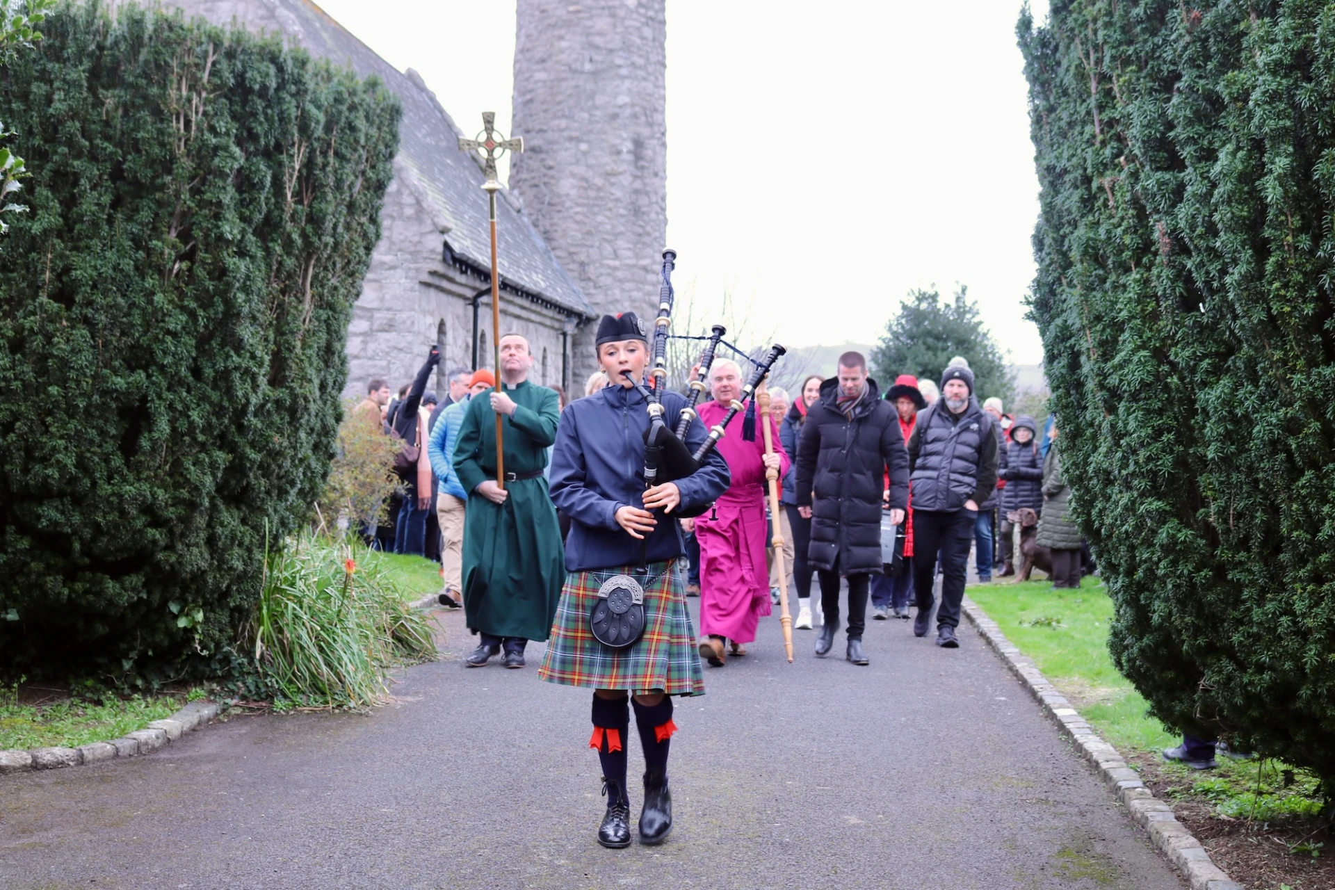 Piped out of Saul Church