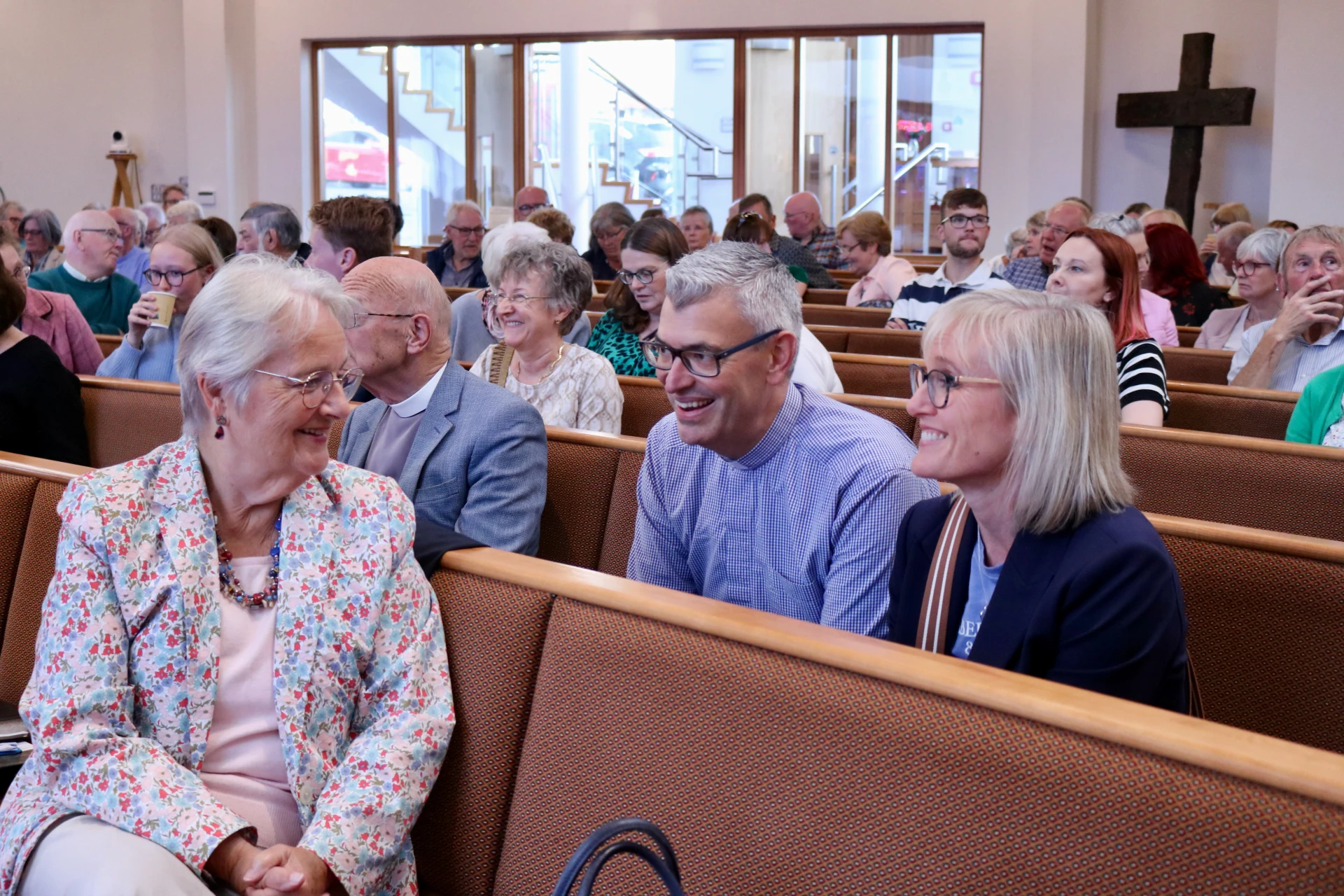 Pru Bell chats to Archdeacon Jim and Diane